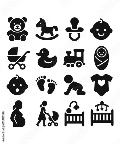 set of baby icons on a white backround .