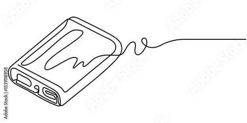 power bank  continuous one line drawing, Power bank. Line icon with sunbursts on white background, Cell phone Charging by Power bank Drawing, Power bank Icon - Editable Stroke. 