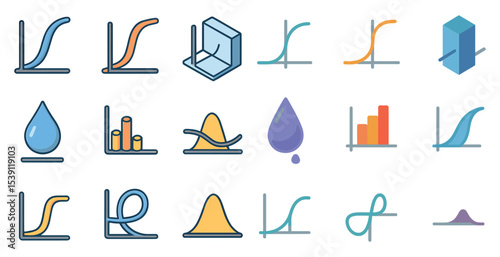 Data analytics outline icons set – graphs, charts, linear design elements for reports