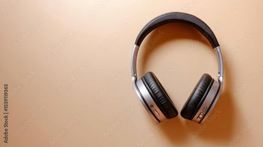 Wireless headphones rest on a sleek brown surface, highlighting their stylish design. The soft ear cushions promise comfort, making them ideal for extended listening sessions Wireless headphones rest on a sleek brown surface, highlighting their stylish design. The soft ear cushions promise comfort, making them ideal for extended listening sessions