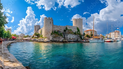 Panoramic photo of Çeşme Castle and waterfront area