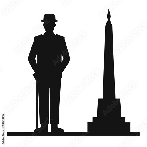 Soldier Standing At Ease Beside National Monument