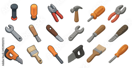 Home improvement tools icons set – 3d, isometric, diy and renovation symbols