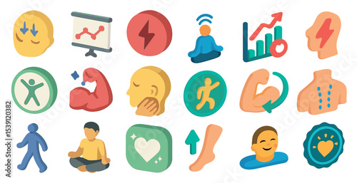Mental health and wellness icons set – 3d, self-care, therapy, mindfulness graphics