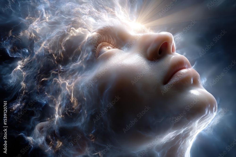 Fototapeta premium Emotional expression through ethereal light and shadow in a mystical portrait