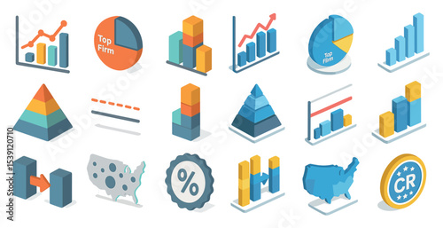Business and finance icons set in isometric style – charts, graphs, analytics tools