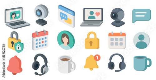 Communication and security icons set - isometric, chat, privacy symbols