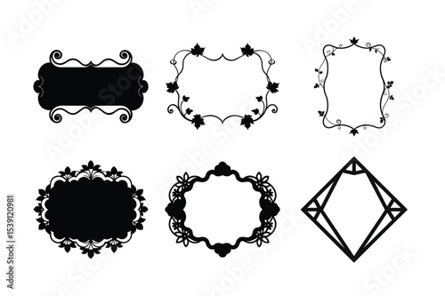 A vector set of vintage grunge frames with ornate floral swirl borders and retro decorative elements
