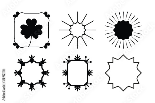 A striking collection of grunge frames, black ink splashes, and blots forms a unique decorative element