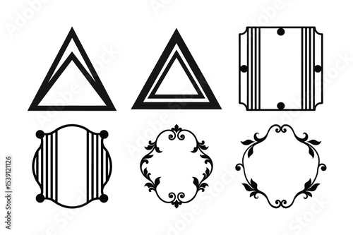 Abstract black and white vector illustration set of Christmas tree icons and web design elements