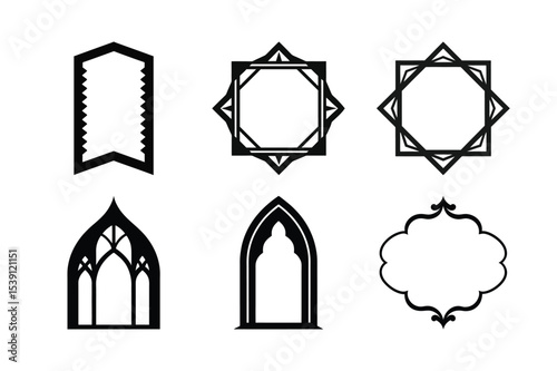 Floral vector set of four vintage ornate window frames with a black retro swirl pattern