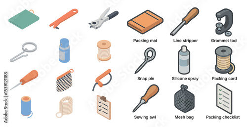 Sailing and boating isometric icons set – marine, nautical, maritime tools