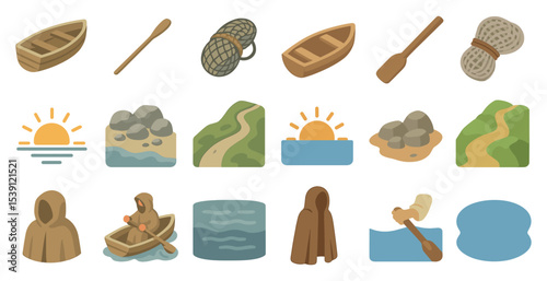 Fishing and boating 3d icons set – nautical, maritime, outdoor adventure graphics