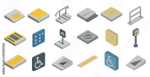 Accessibility isometric icons set – flat, filled, disabled access, inclusive design