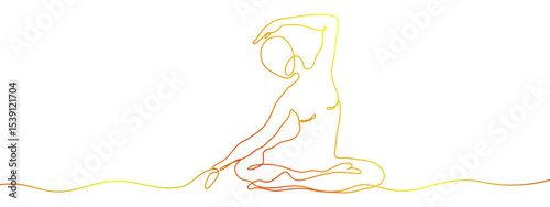Continuous line, vector, gold, yoga, woman doing yoga Transparent background, editable gradient.