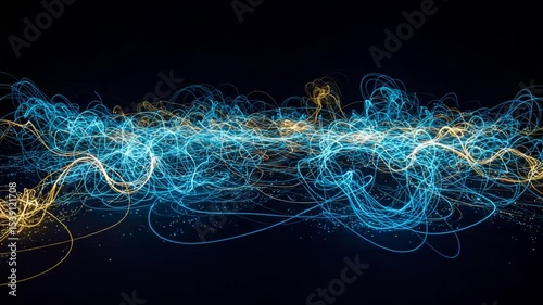 Vibrant Blue and Yellow Light Trails on Dark Background