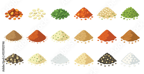 Spices and seasonings flat icons set – colorful, culinary, cooking essentials