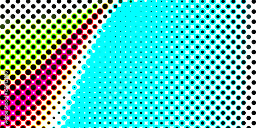 Abstract multi-colored halftone dots artistic design pop art pattern of geometric shapes colorful background, texture effect monochrome halftone dot seamless design color abstract patterns background.