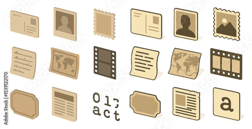 Communication and media icons set – isometric, solid, message and postal symbols