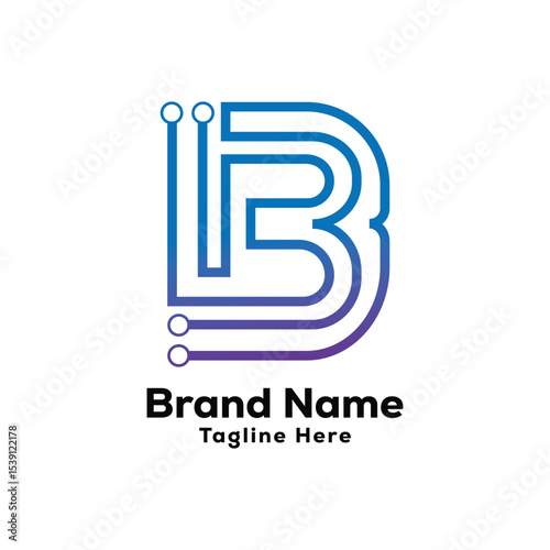b letter creative tech logo design