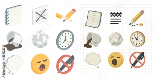 Office essentials icons set – isometric, filled, work and productivity symbols