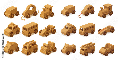 Transportation and vehicle icons set in isometric style – 3d, cars, public transport