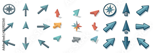 Arrow direction icons set in isometric style – navigation, pointer, guide symbols
