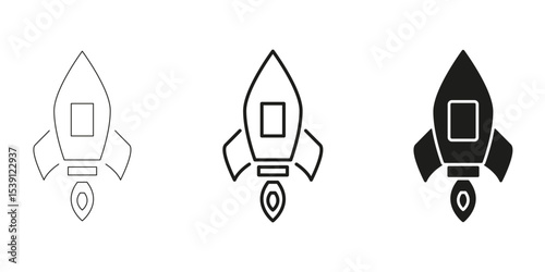Rocket Launch In Line, Outline, And Glyph Icon Set. Space Exploration And Innovation Symbol Collection. Futuristic Technology And Startup Growth. Isolated Vector Illustration