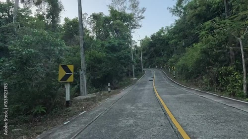 The Winding Mountain Road is Surrounded by Beautiful, Lush Greenery and Natures Splendor