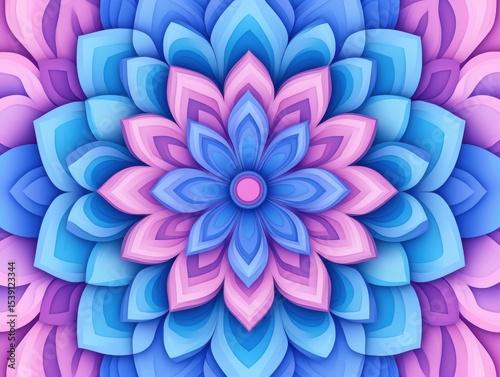 Abstract flower pattern. Layered petals in shades of blue and pink