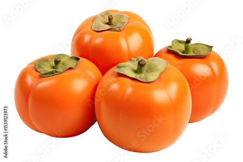 Freshly harvested ripe persimmon fruits grouped together with vibrant orange color on black