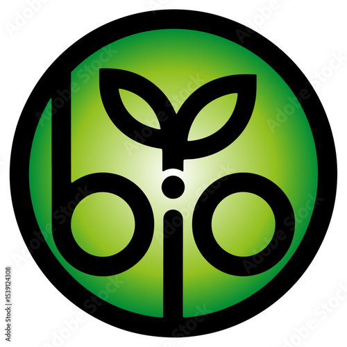 Bio vector logo with leaf, organic vector logo with bio text, circle with bio logo and leaves, simple green bio button.