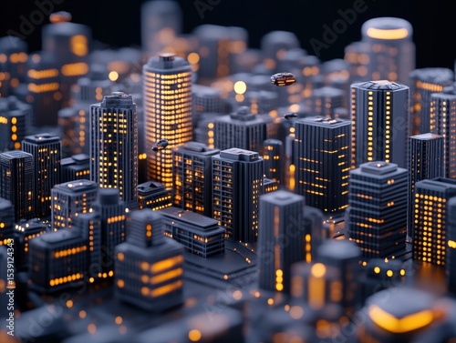 Futuristic city skyline at night