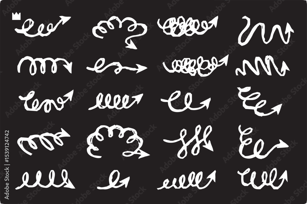 Hand-drawn arrow icon set. A collection of curved