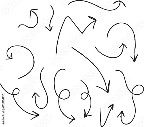 Hand-drawn arrow icon set. A collection of curved
