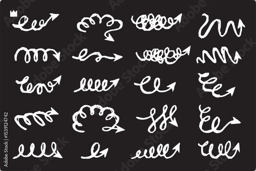 Hand-drawn arrow icon set. A collection of curved
