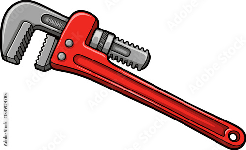 Red and Silver Pipe Wrench Tool Illustration
