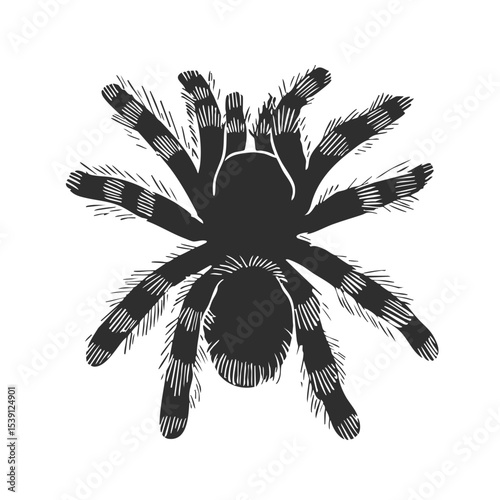 Tarantula Spider Silhouette Illustration. Exotic Arachnid Design For Nature And Wildlife Themes. Isolated Vector Illustration