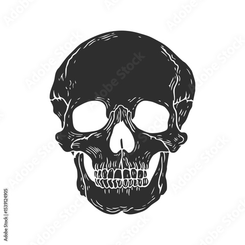 Skull Silhouette Illustration. Symbol Of Mortality And Gothic Art Isolated Vector Illustration