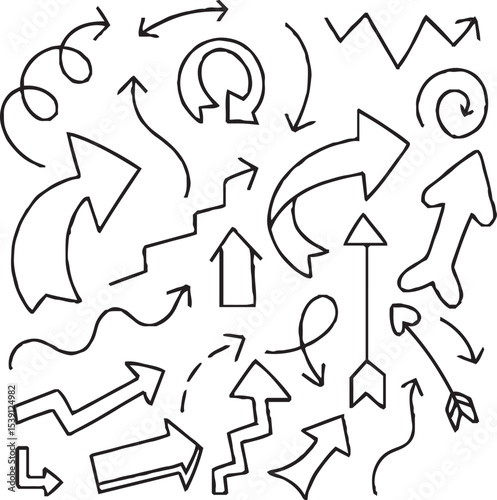 Hand-drawn arrow icon set. A collection of curved