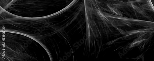 Fantasy chaotic colorful fractal pattern. Ethereal black & white abstract vector design. Flowing light threads and organic shapes on a dark background. Modern, futuristic, and versatile digital art.	
