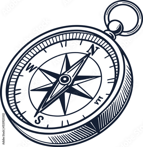 Vector compass rose symbol for navigation and travel direction, isolated on white
