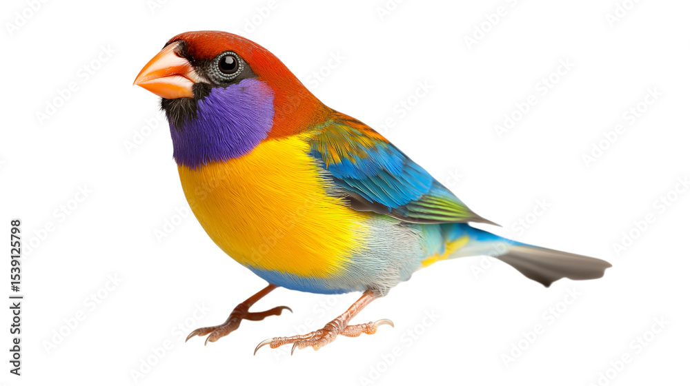 Fototapeta premium A vibrant blue and yellow macaw and a rainbow lorikeet are isolated on a white background, showcasing their colorful feathers, beaks, and tropical beauty