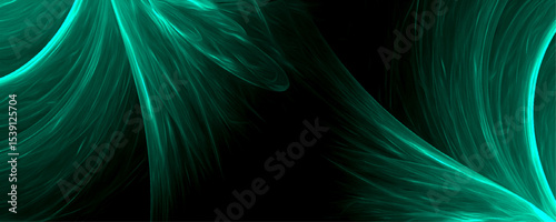 Green neon lines abstract energy on black background. Luxurious and elegant emerald green elegant design. Abstract Background of soft Swirls in emerald Colors. Color light green abstract waves design.