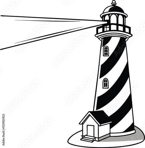 Nautical lighthouse tower vector illustration on a white background, isolated for safety and navigation
