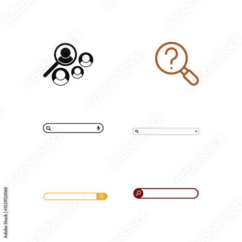 Search icon, search bar icon, and business people search icon