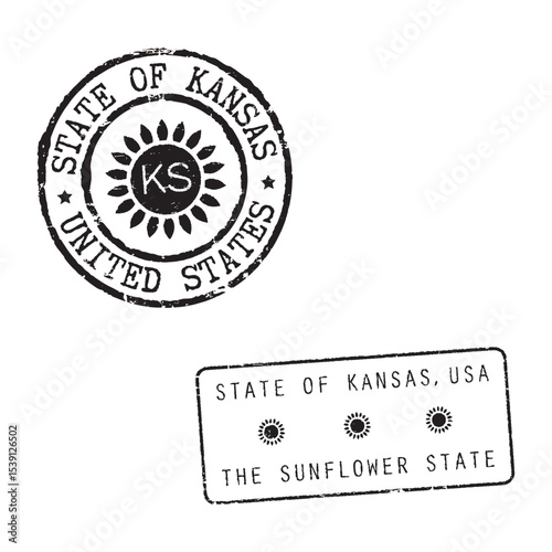 Vintage Postal Rubber Stamps - STATE OF KANSAS, UNITED STATES with ZIP code, KS abbreviation - retro mail seals for envelopes, greeting cards, passports, parcels