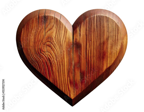 Rustic wooden heart, carved from rich, textured wood.  A symbol of love, nature, and handcrafted beauty. Perfect for Valentines Day, rustic decor, or naturethemed projects. photo