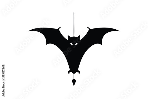 Silhouette of a bat hanging upside down from branch vector illustration.