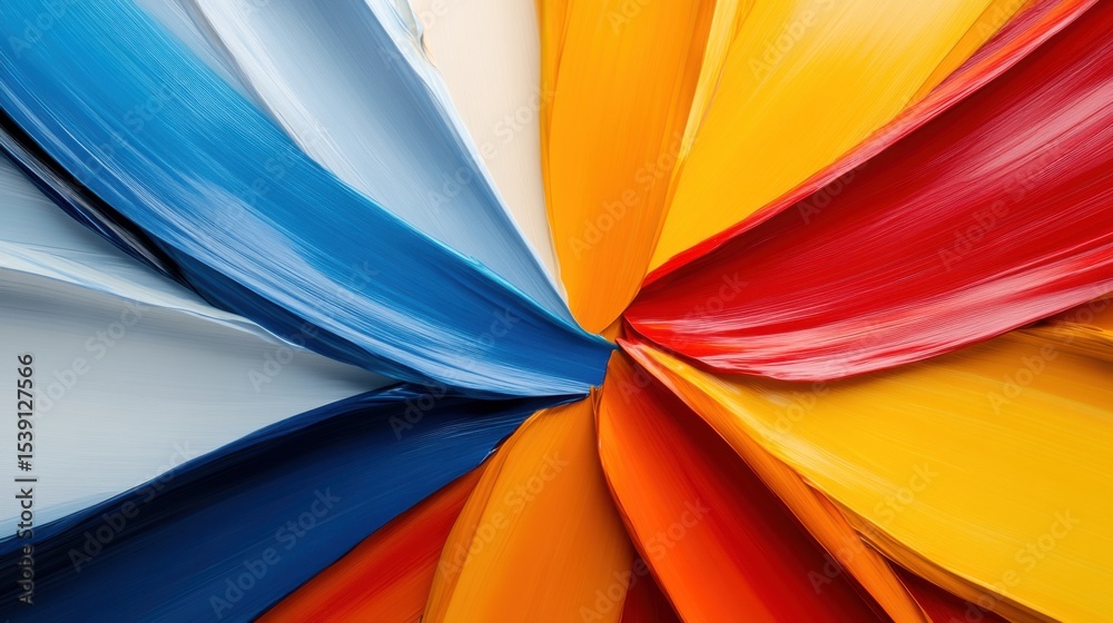 Obraz premium Bright shades of blue, red, yellow, and white intermingle in a captivating abstract composition. The colors flow together, creating an energetic visual experience that draws the eye